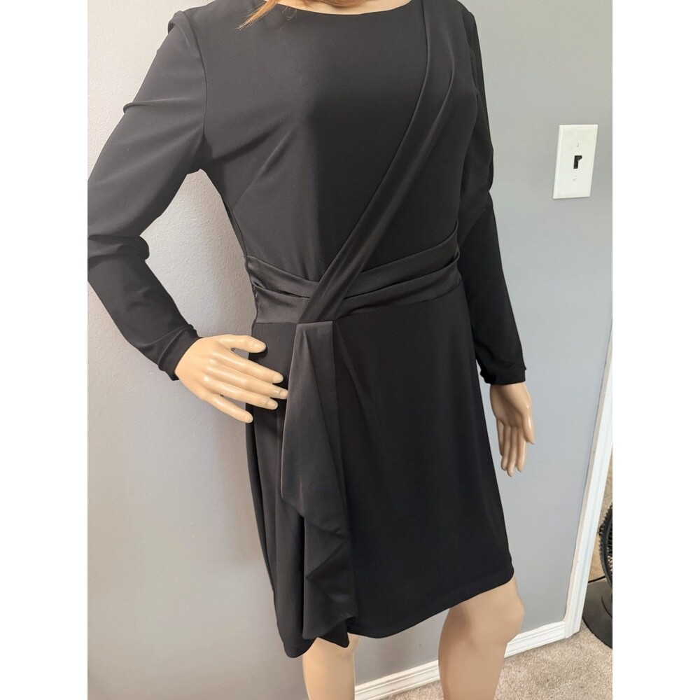 Lauren Ralph Lauren Dress Womens 8 Black Long Sleeve Asymmetric Sheath Jersey
